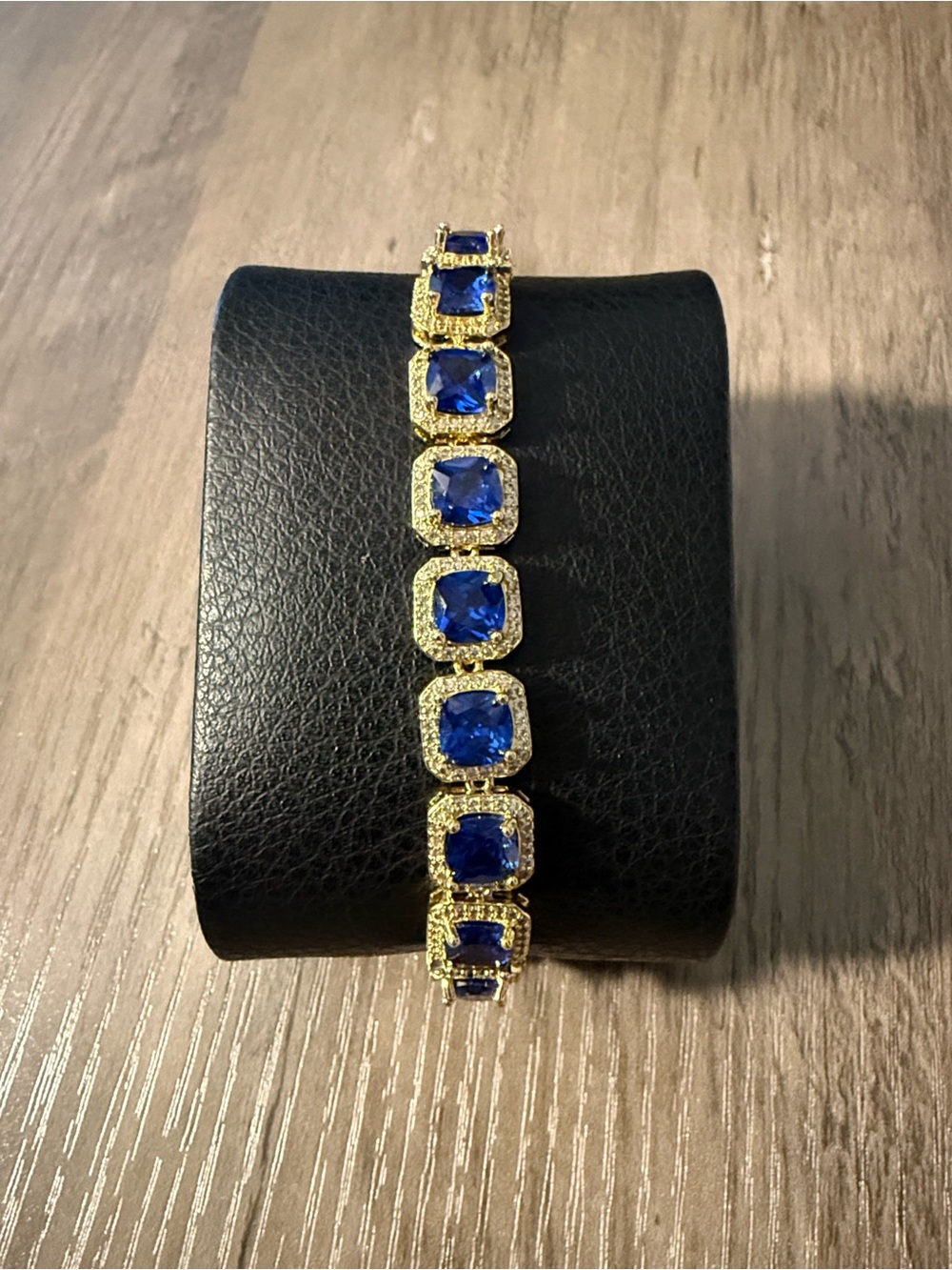 14k Gold-Plated Bracelet with Royal Blue Cushion Stones